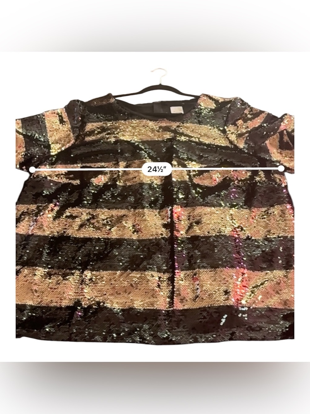 Maeve Anthropologie Black Gold Sequin Stripe Top Size 3x Party Glam Cocktail - Picture 8 of 8